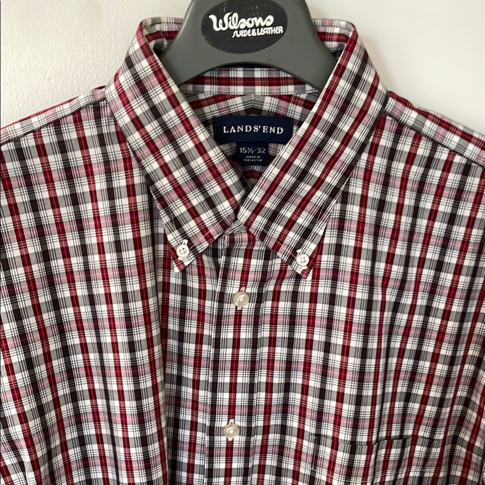 Lands' End Men's Red Plaid Shirt